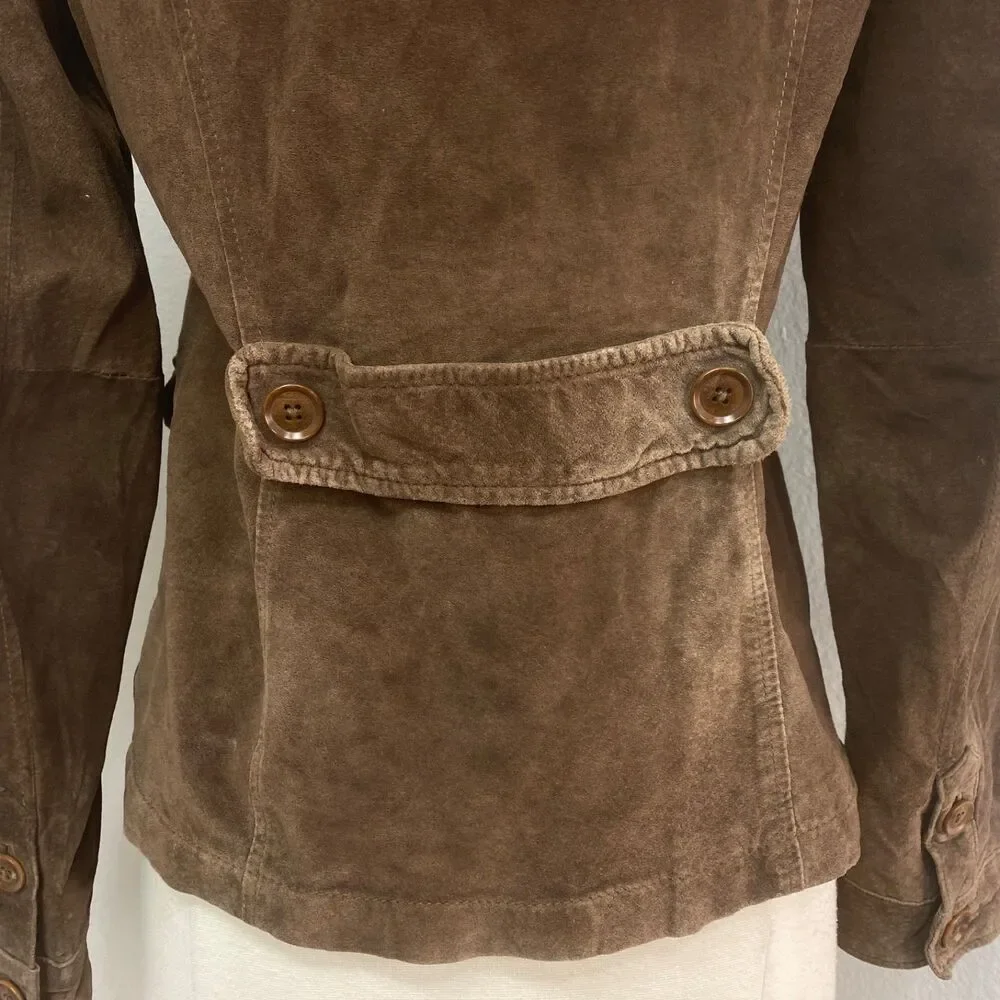 Vintage Eddie Bauer Seattle Suede Brown Jacket SM Washable Button Front Pocket